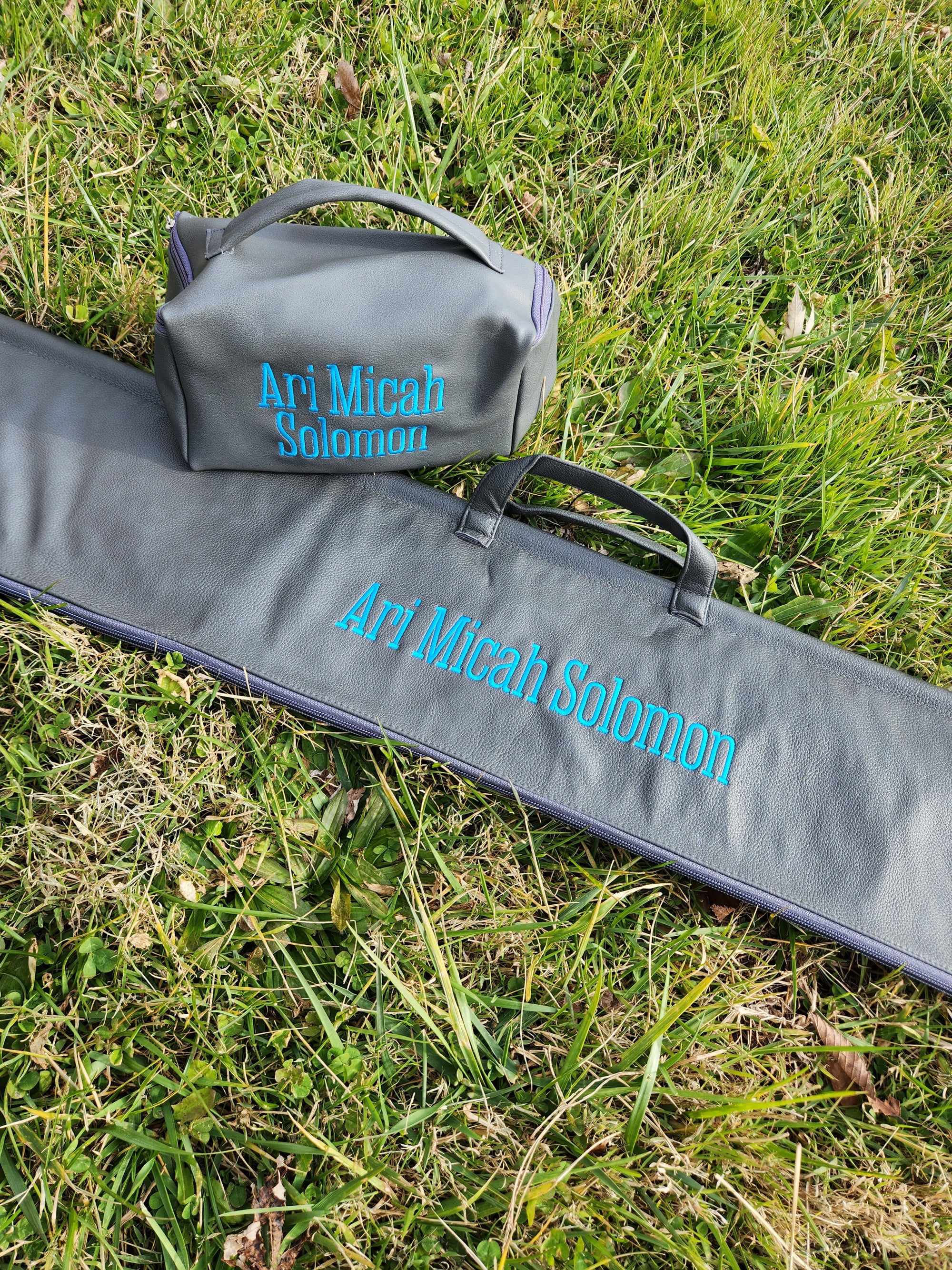 Smooth Gray Leather Lulav and Esrog Case