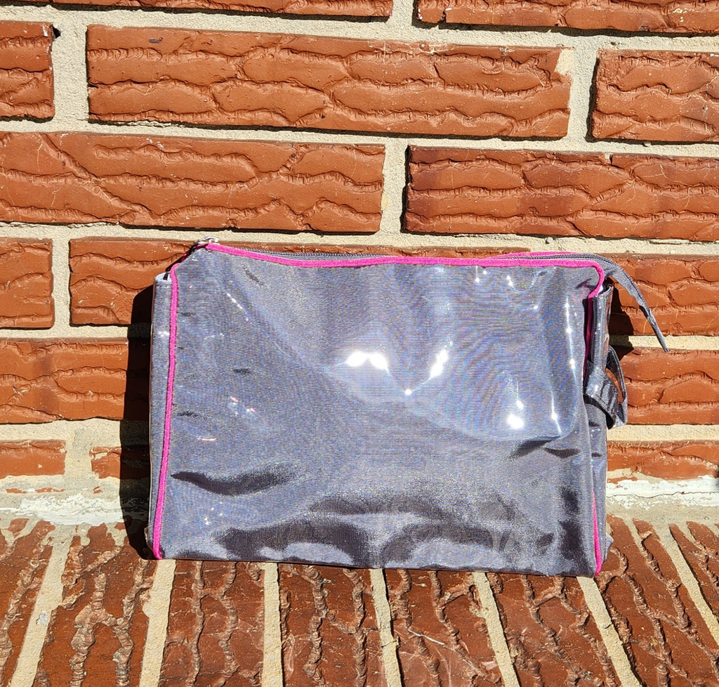Medium Gray and Hot Pink Vinyl Toiletry Pouch