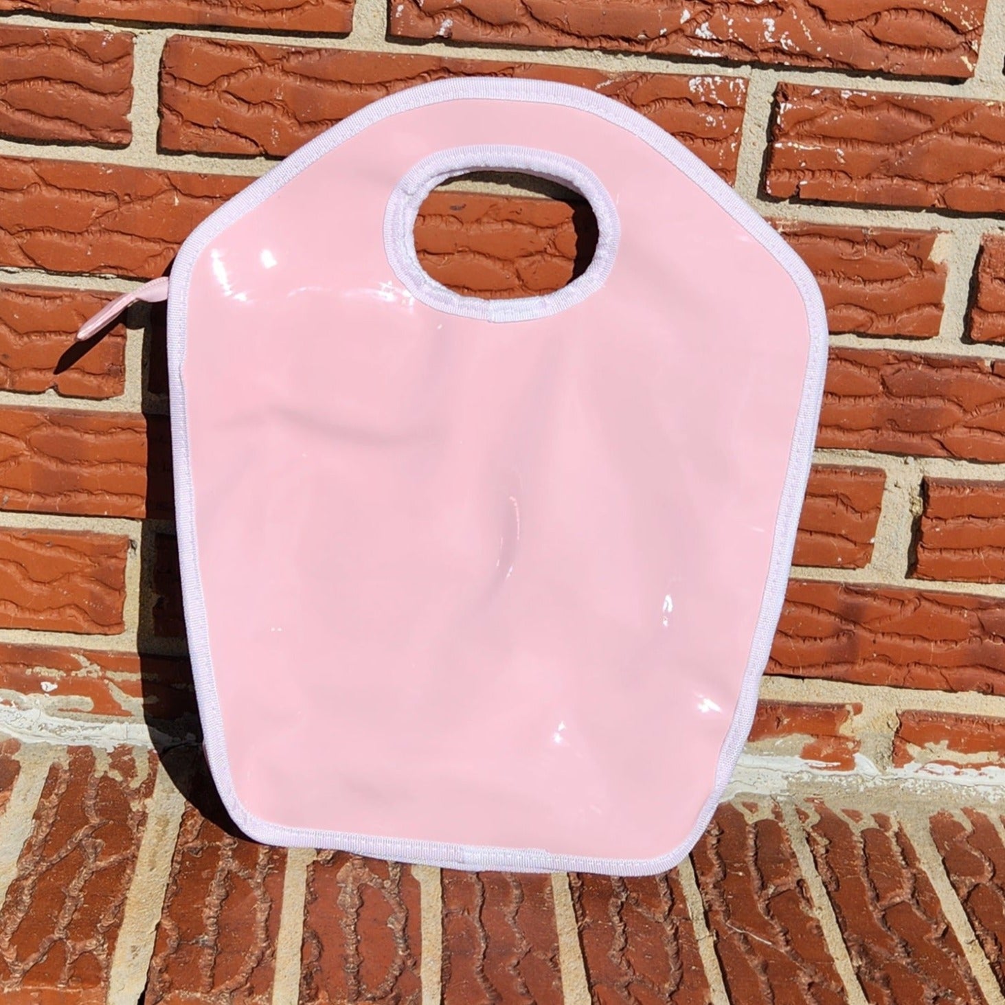 Powder Pink and White Vinyl Keyhole Bag