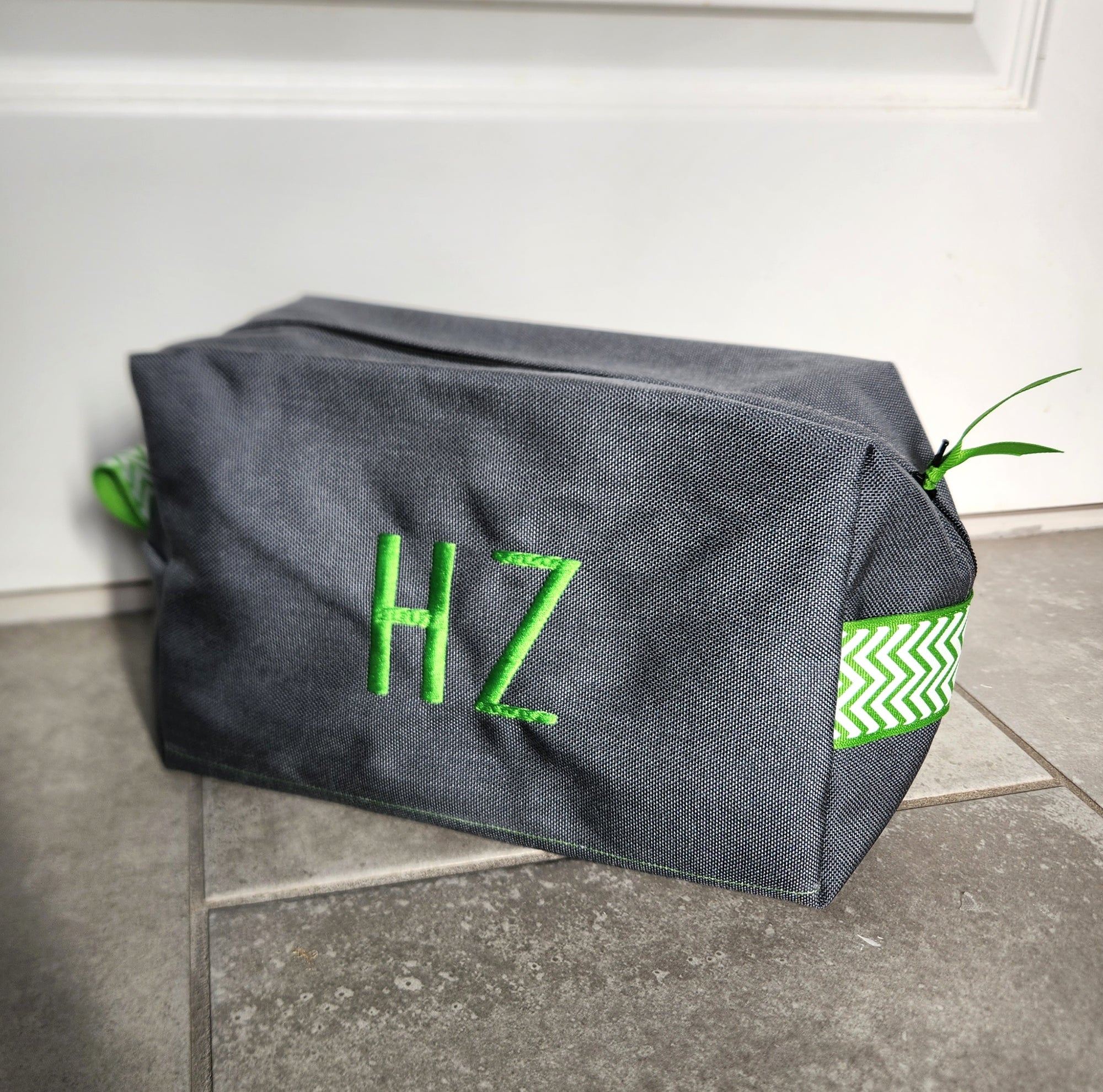 Gray with Green Chevron Toiletry Bag