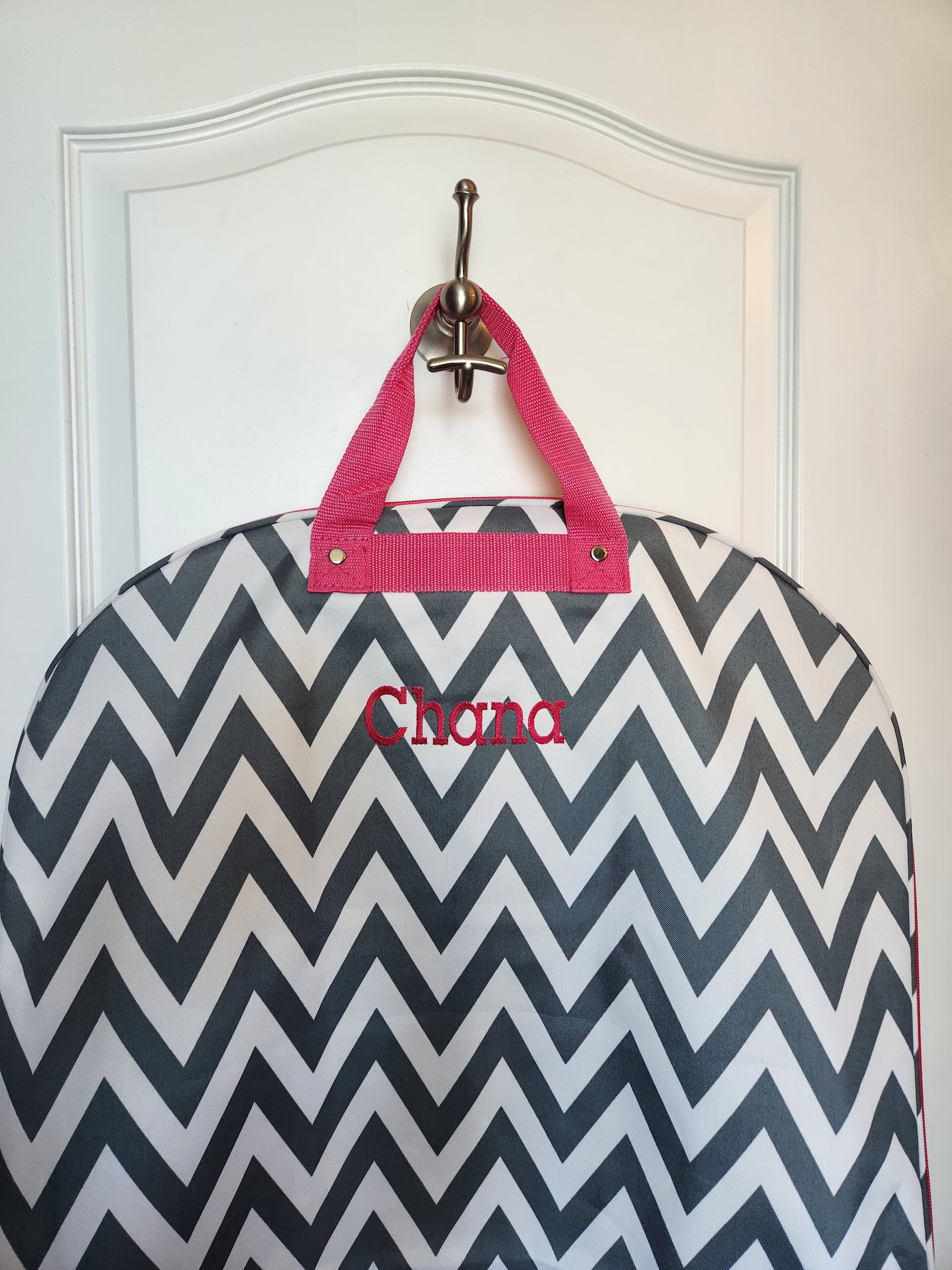 Gray and Hot Pink Chevron Garment Bag