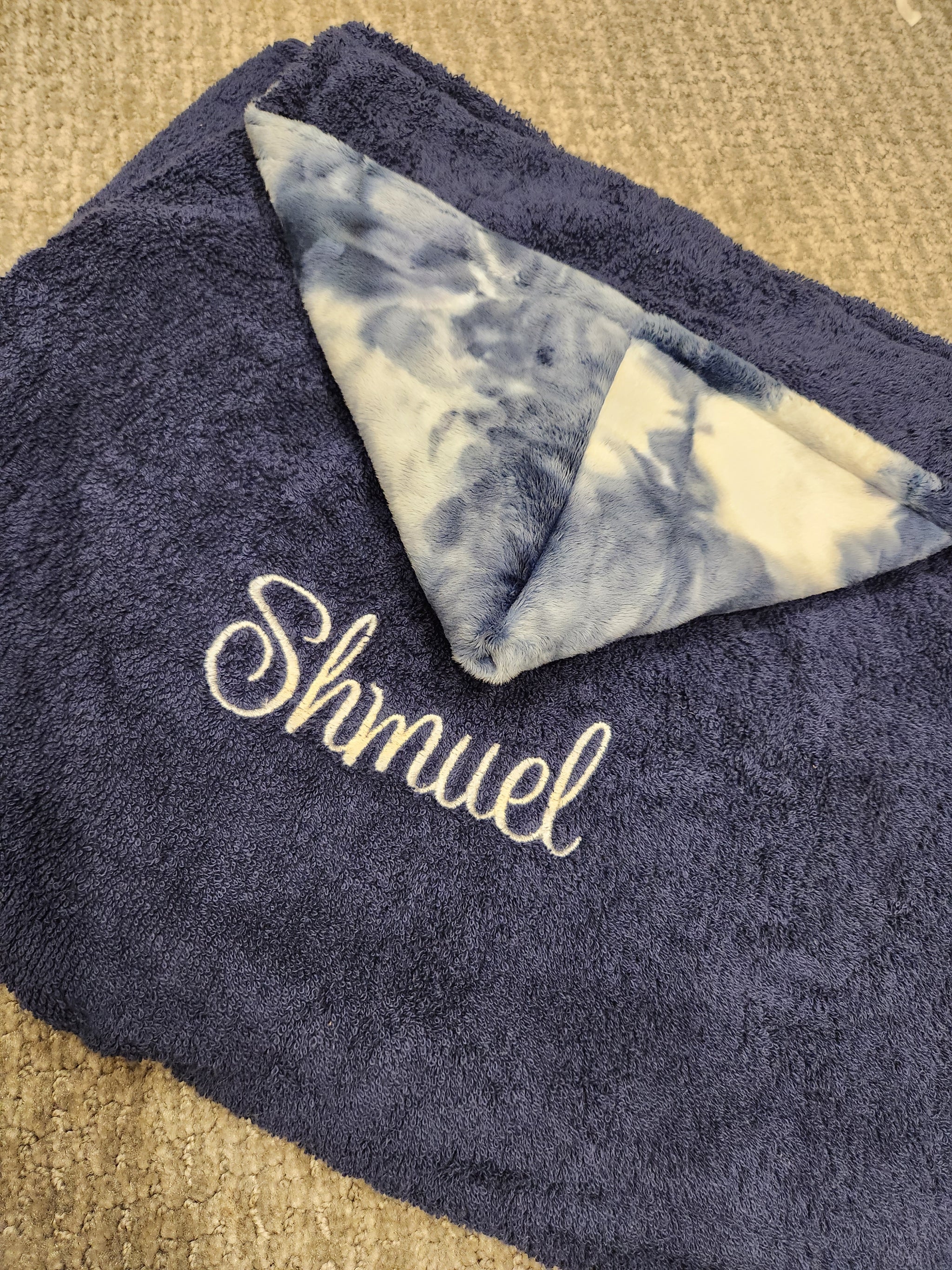 Navy Tie Dye Minky Hooded Towel