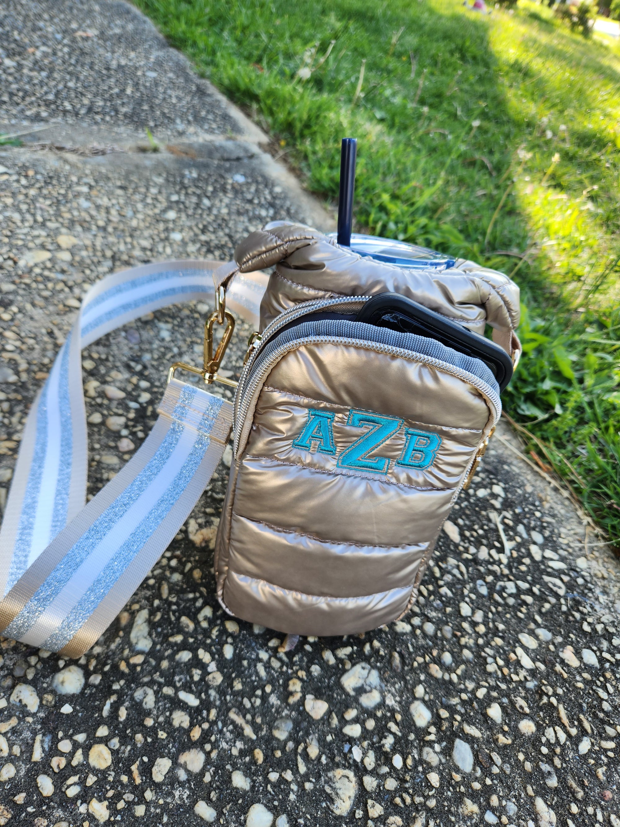 Gold Metallic Water Bottle Crossbody Bag