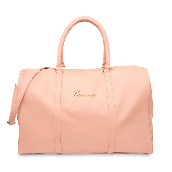 Light Pink Faux Leather Weekender Travel Bag