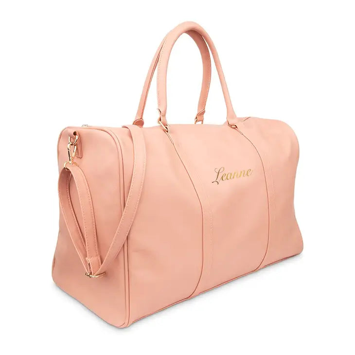 Light Pink Faux Leather Weekender Travel Bag