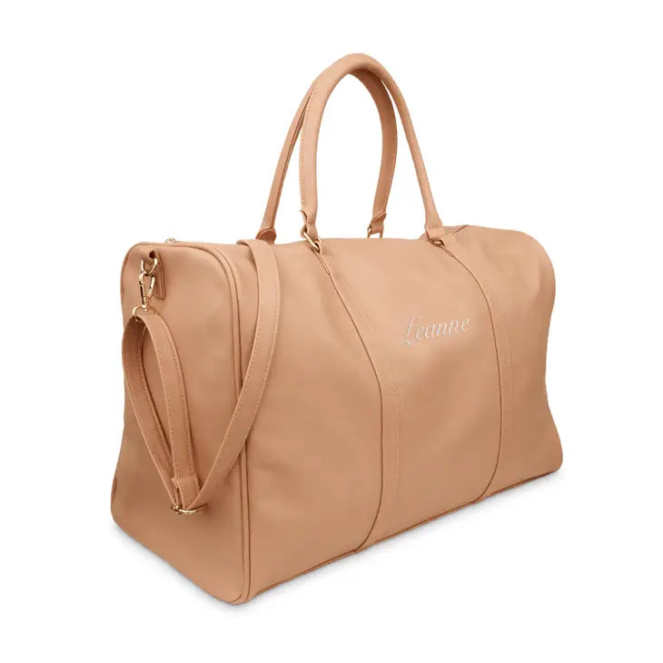 Tan Faux Leather Weekender Travel Bag