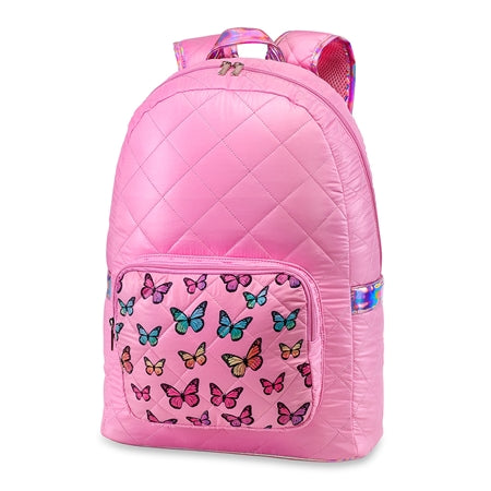 Puffer pink backpack with butterfly pocket