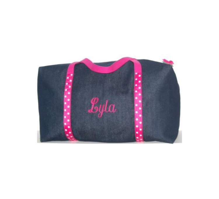 Girls Denim and Hot Pink Polka Dots Duffle