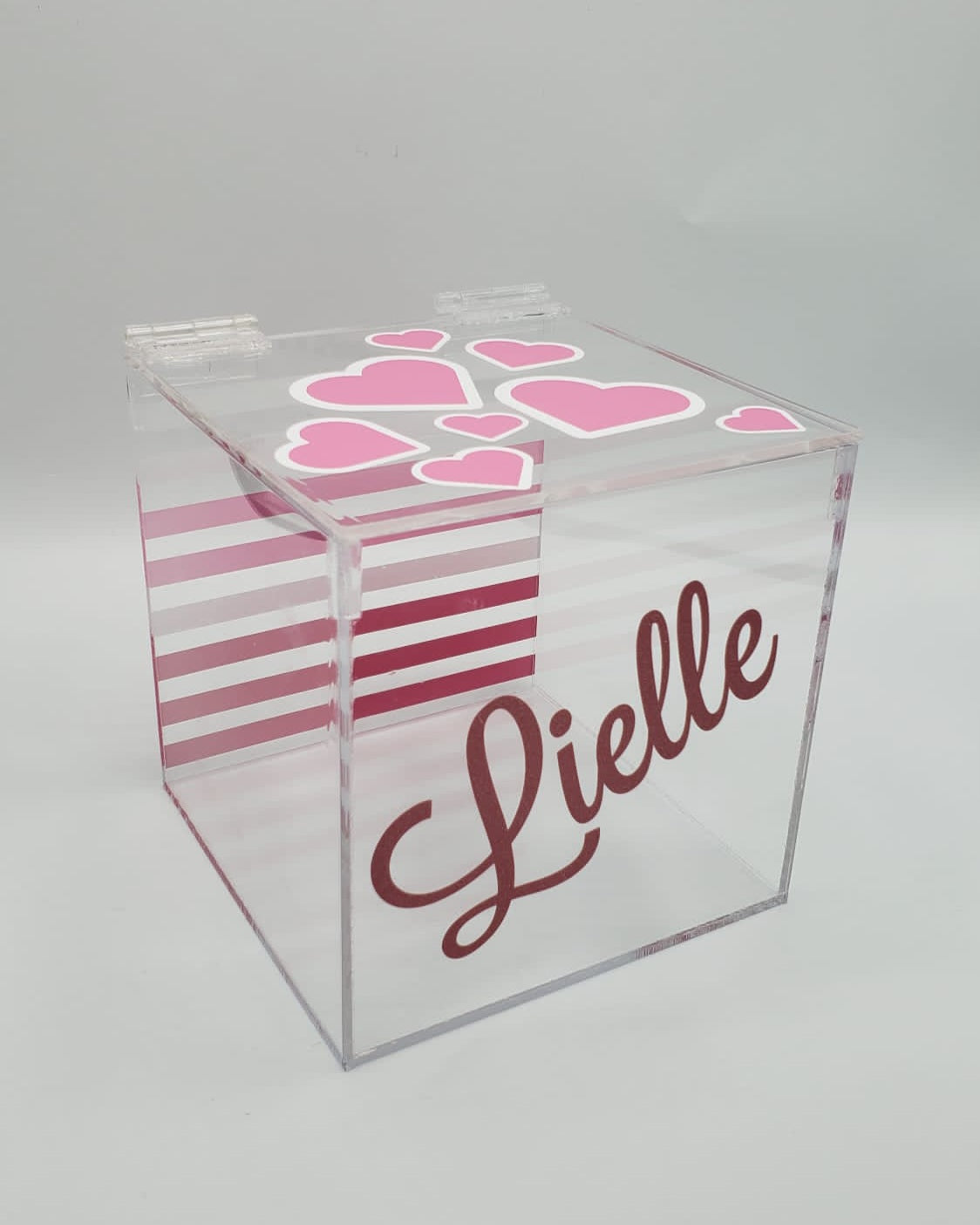 Ombre Stripes and Cloud Hearts Lucite Box