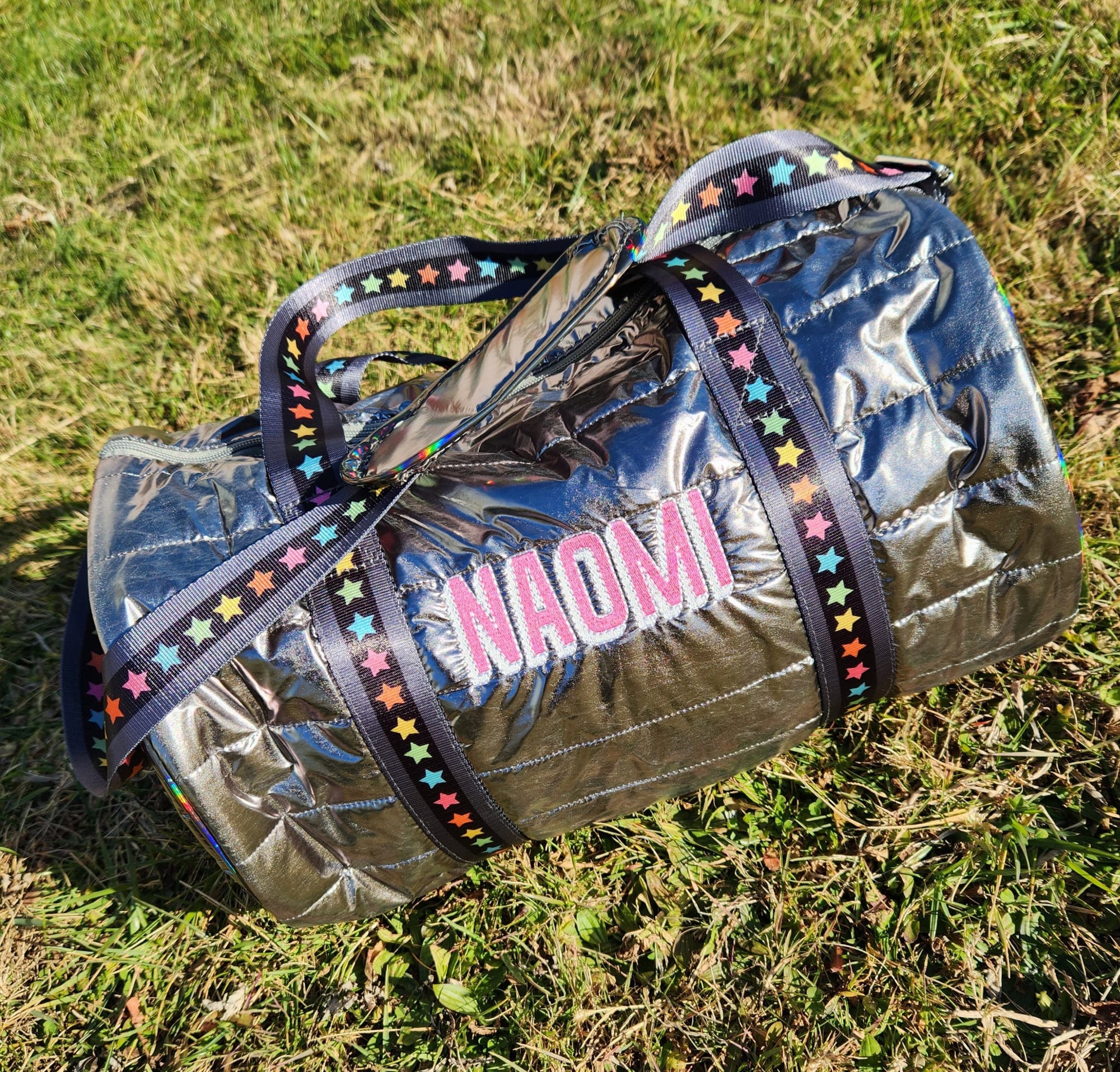 Gunmetal Puffer Duffle w/ Multi Star Straps