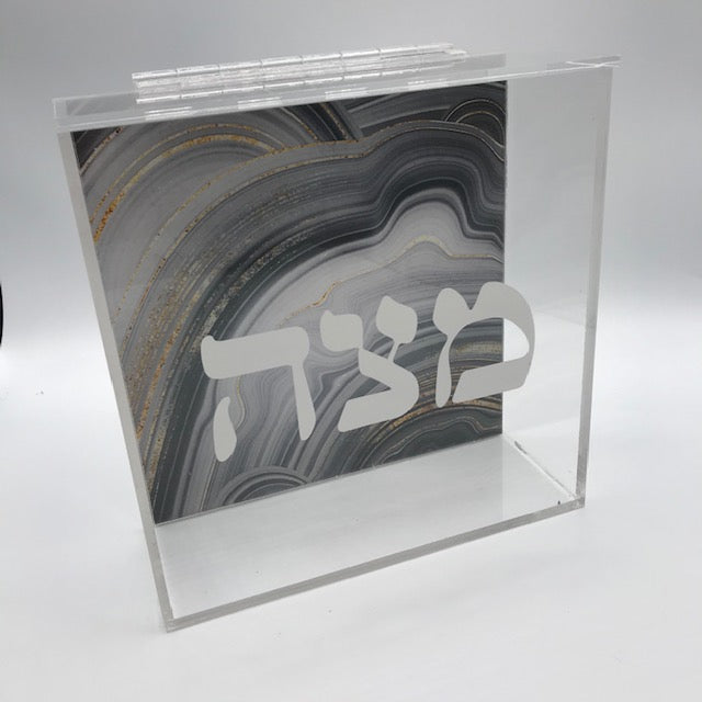 Black and Gold Brushstroke Square Matzah Box