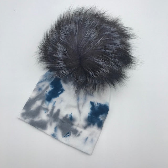 Cobalt Grey Tiedye Pompom Cotton Hat