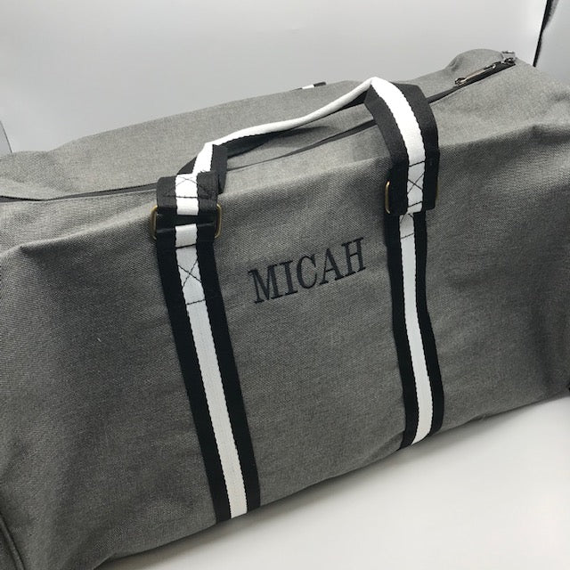 Gray Duffle with name Micah SOLD AS IS
