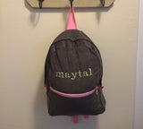 Gray Corduroy Backpack with Pink