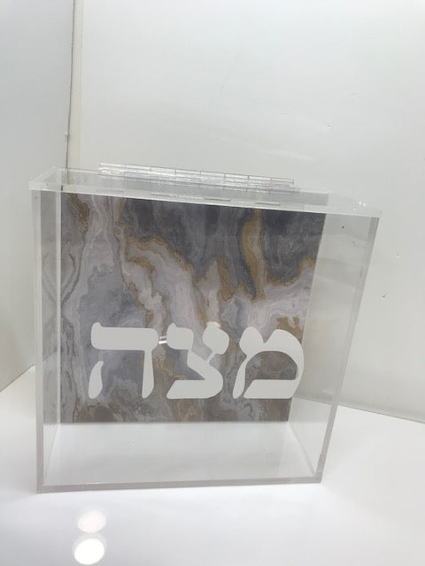 Gray and Taupe Marble Square Matzah Box