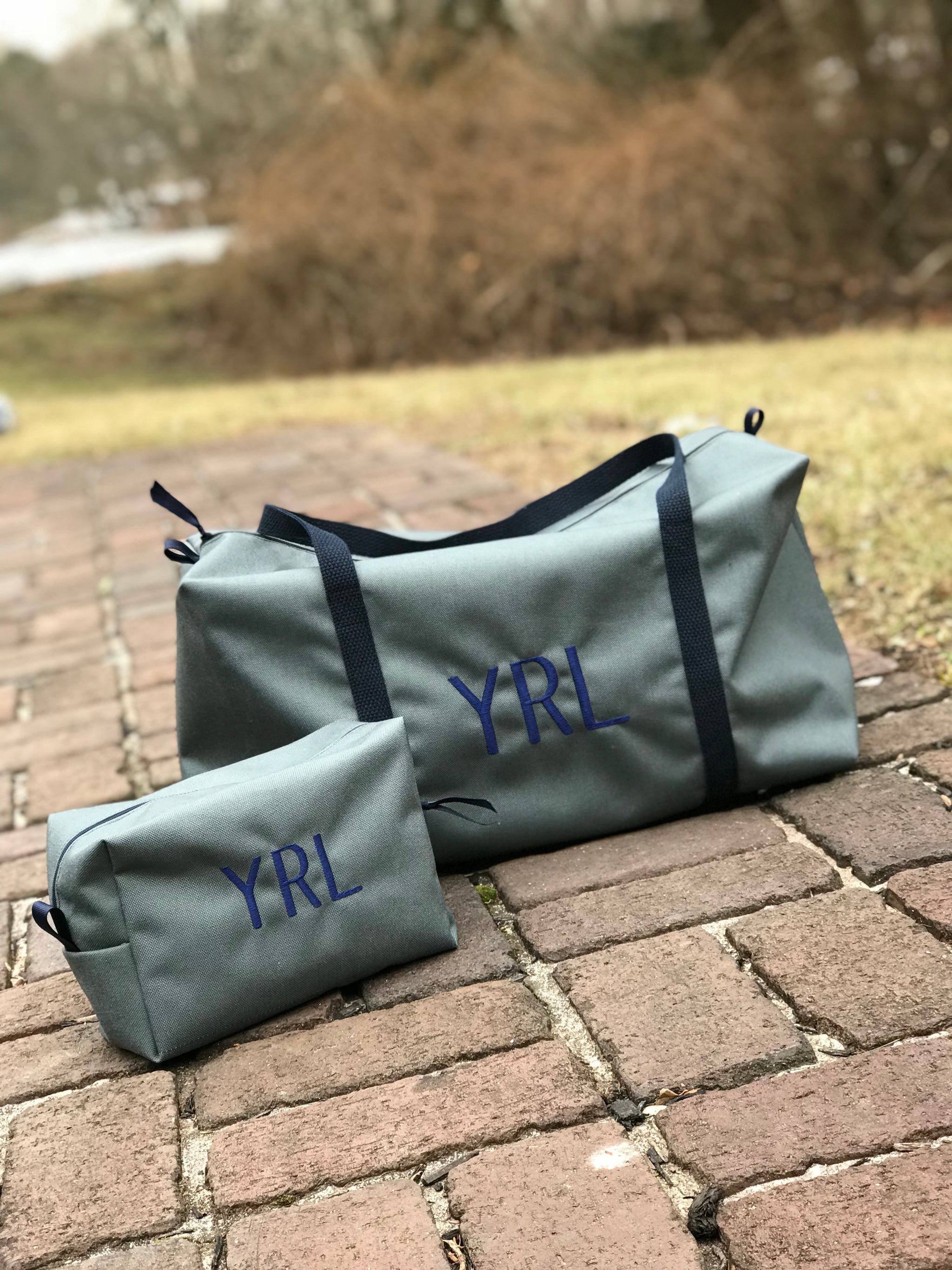 Gray with Navy Duffle