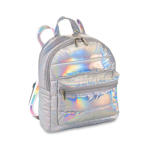Iridescent Puffer Mini Backpack w/ White Gradient Star Straps