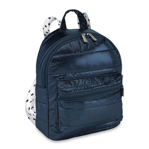 Navy Puffer Mini Backpack w/Blue Star Straps