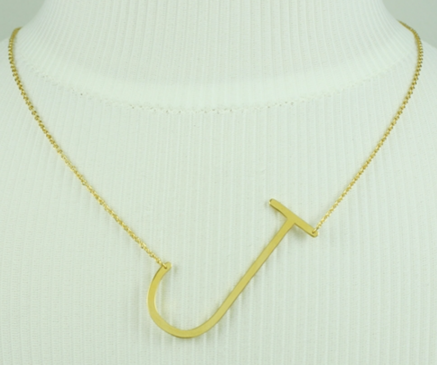Oversized Sideways Initial Necklace- Gold and Silver – pompomz