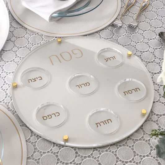 Gold Lucite Seder Plate with Leatherette Backing