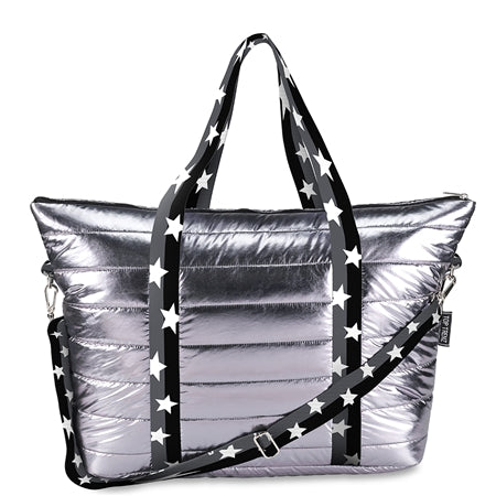 Gunmetal Puffer Tote Bag with Grey/Black Split Star Straps