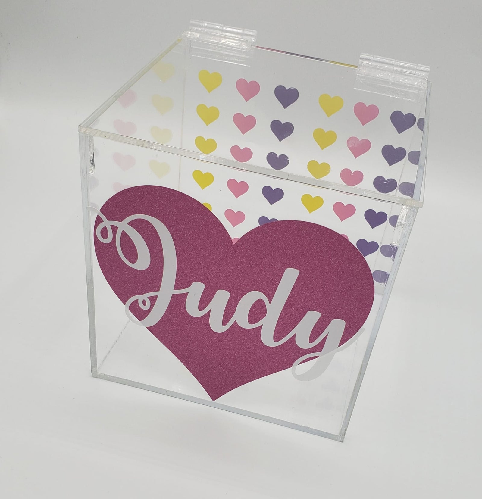 Rainbow Heart Lucite Box