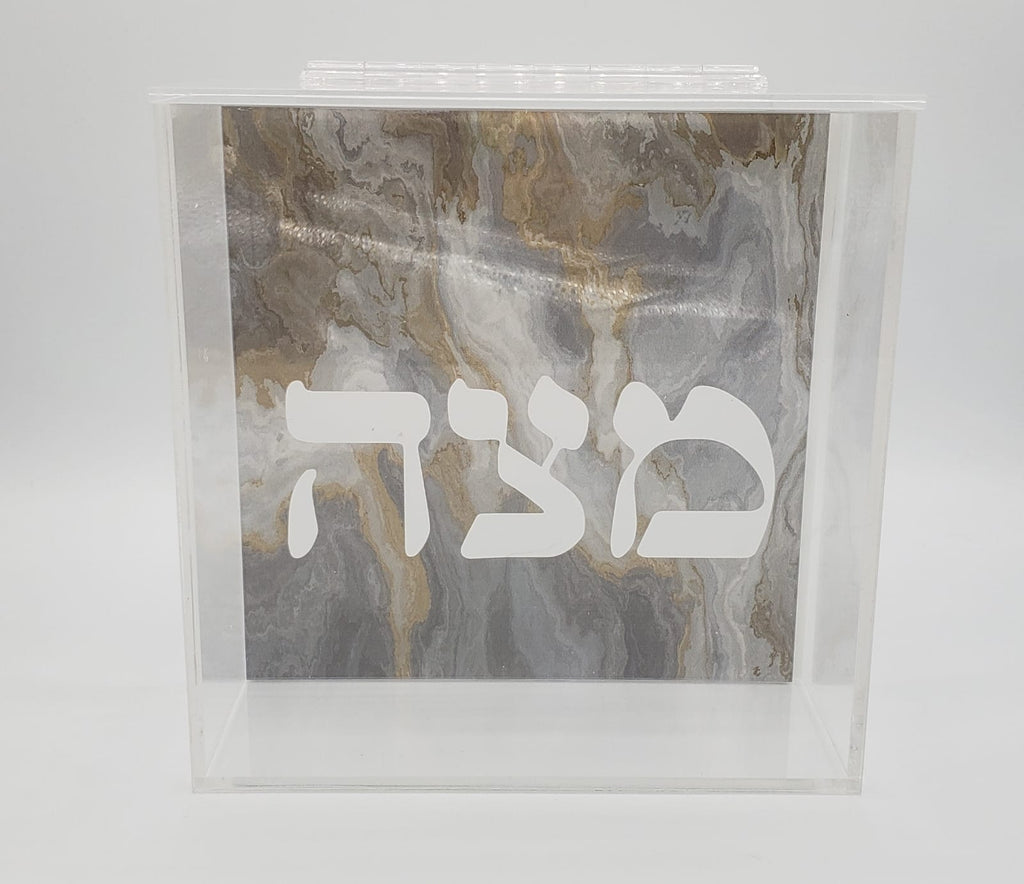 Gray and Gold Marble Square Matzah Box