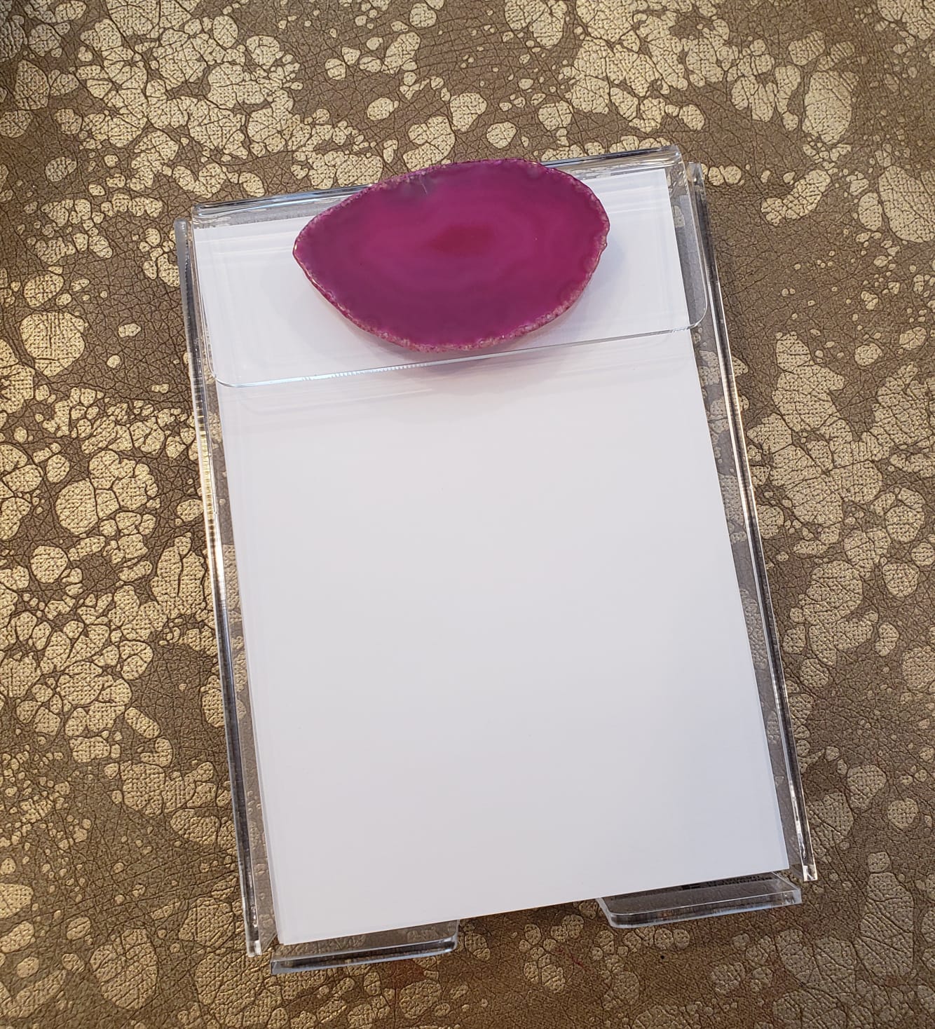 Lucite Notepad with Pink Stone