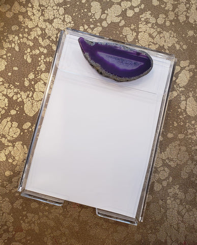 Lucite Notepad with Purple Stone