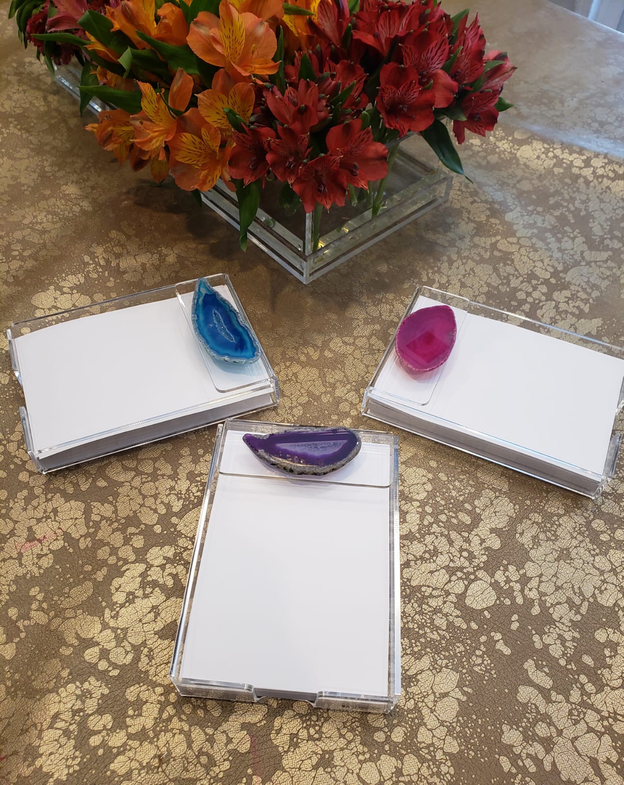 Lucite Notepad with Blue Stone