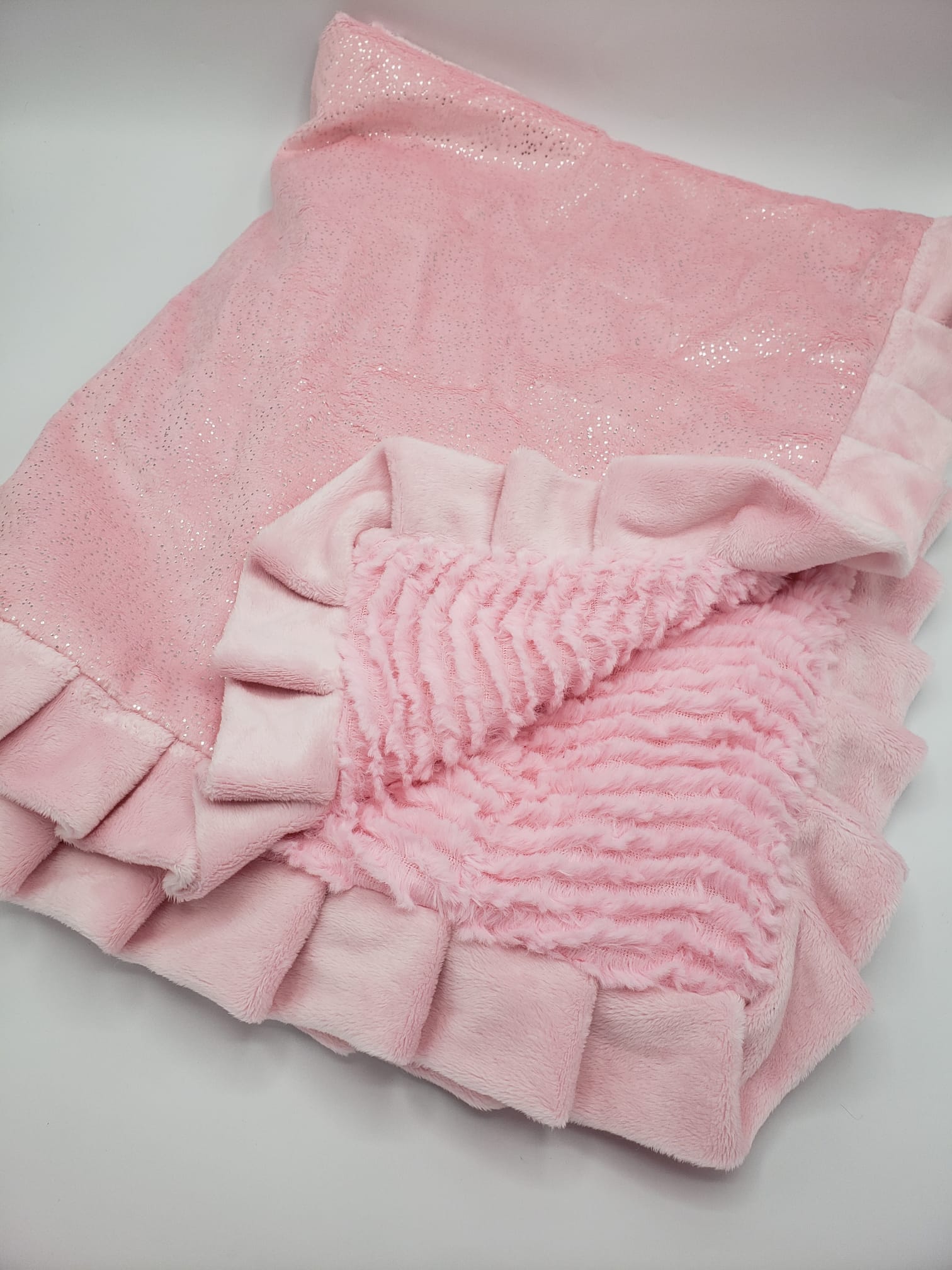 Large Silver Sparkle & Powder Pink Ruffle Blanket