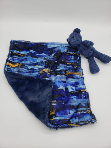 Brushstroke Blue & Luxe Navy Lovie With Teddy Bear
