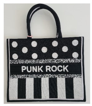 Beaded Black and White Tote