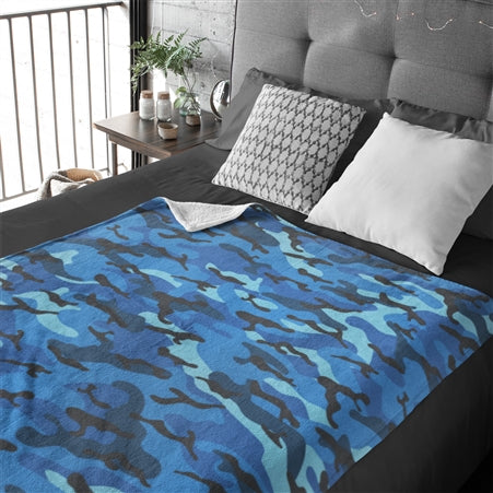 Blue Camo Fuzzy Throw Blanket