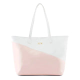 Large Blush Pink & White Faux Leather Color Block Tote Bag