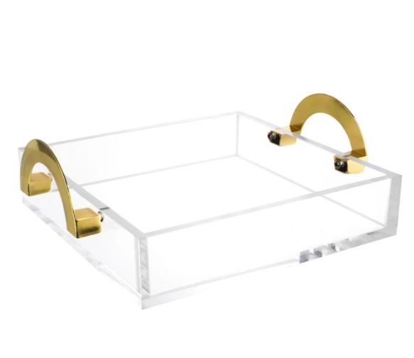 Gold Lux Lucite 9" Square Lucite Tray + Cover