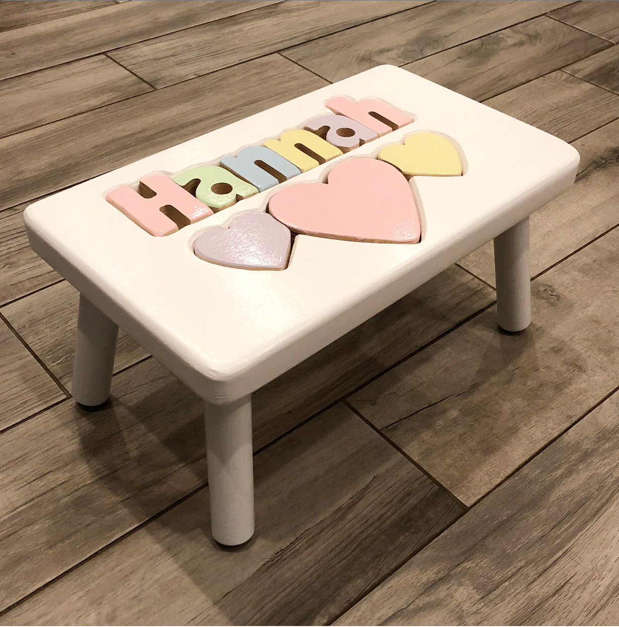 White Hearts Step Stool